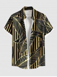 Chemise à Imprimé Feuilles Métallique et Rayures avec Boutons Grande Taille pour Hommes - Noir 2XL