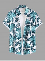 Chemise Imprimé Feuilles Tropicales à Boutons Grande Taille avec Poche pour Homme - Bleu 5XL
