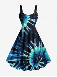 Plus Size Spiral Tie Dye Print Hawaii A Line Tank Dress -  