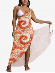 Robe Couverture de Plage Asymétrique Convertible Teintée Imprimée de Grande Taille - Orange 4XL