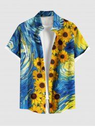 Plus Size Spiral Painting Sunflower Print Hawaii Button Pocket Shirt For Men -  