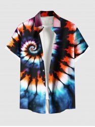 Plus Size Colorful Spiral Tie Dye Print Hawaii Button Pocket Shirt For Men -  