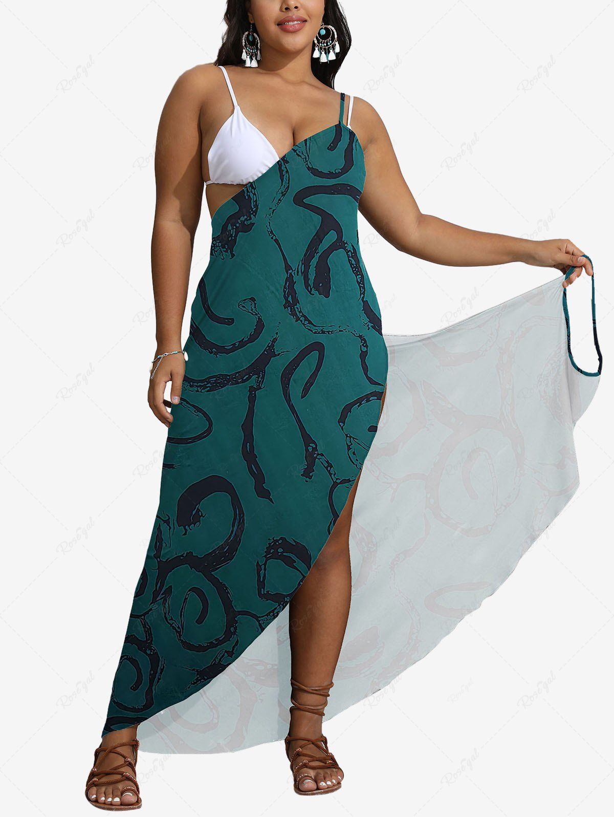 Couverture de Plage Imprimé Graffiti Grande Taille Asymétrique Vert profond 4XL
