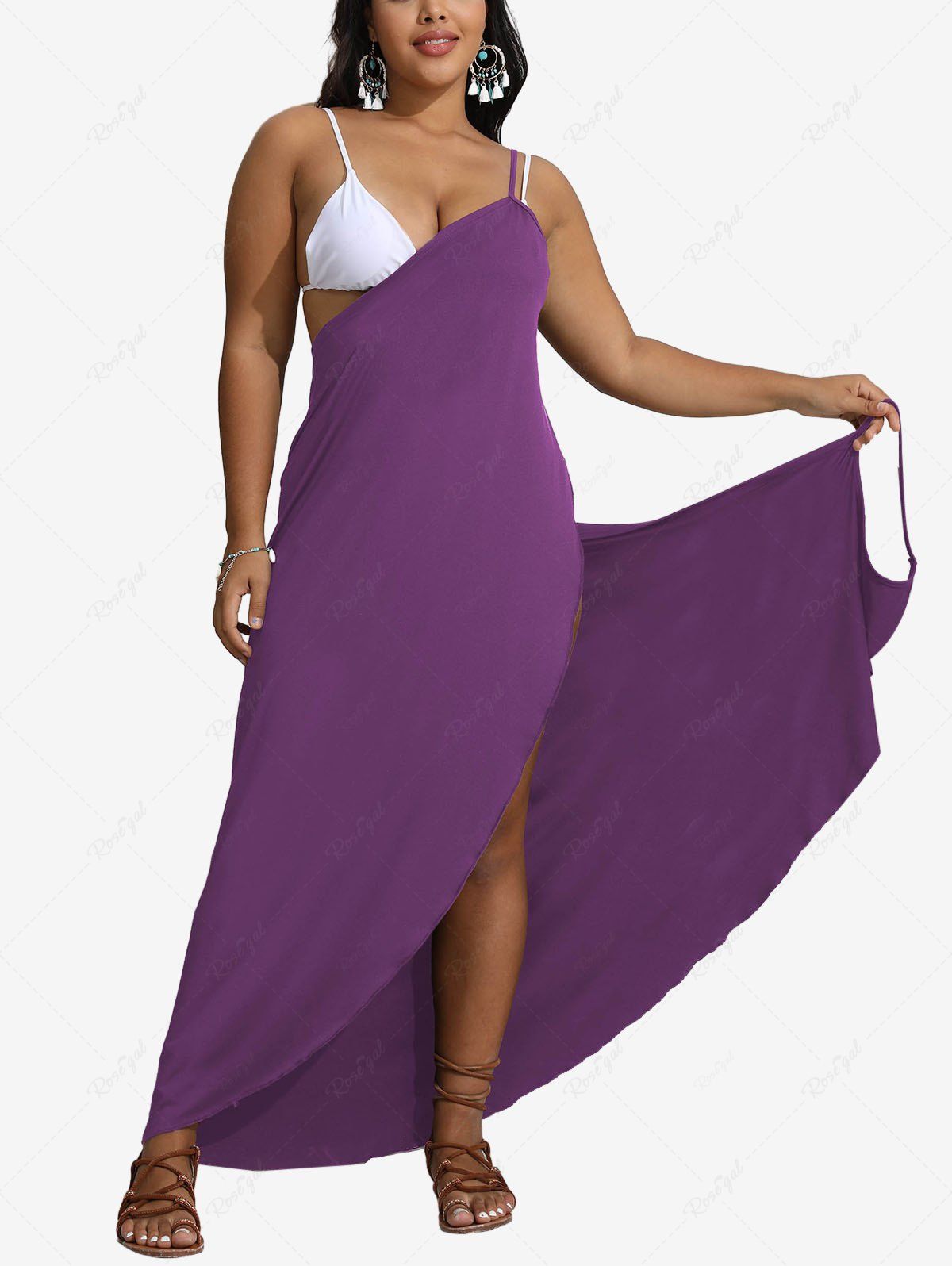 Shop Plus Size Solid Convertible Asymmetric Wrap Backless Beach Cover  