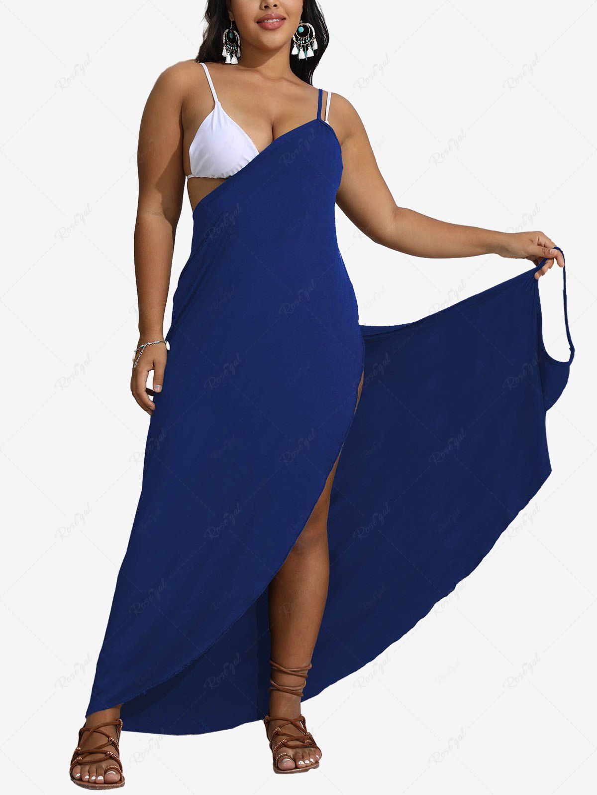 Best Plus Size Solid Convertible Asymmetric Wrap Backless Beach Cover  