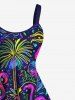 Plus Size Colorful Flamingo Coconut Tree Print Hawaii Tank Dress -  