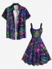 Plus Size Colorful Flamingo Coconut Tree Print Hawaii Tank Dress -  