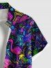 Plus Size Colorful Flamingo Coconut Tree Print Buttons Pocket Hawaii Shirt For Men -  
