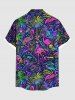 Plus Size Colorful Flamingo Coconut Tree Print Buttons Pocket Hawaii Shirt For Men -  
