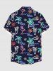 Plus Size Coconut Tree Flamigo Sun Sea Waves Juice Neon Print Buttons Pocket Hawaii Shirt For Men -  