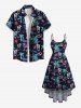 Plus Size Coconut Tree Flamigo Sun Sea Waves Juice Neon Print High Low Hawaii Cami Dress -  