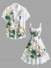 Plus Size Flowers Leaf Ombre Print Hawaii Tank Dress -  