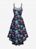 Plus Size Coconut Tree Flamigo Sun Sea Waves Juice Neon Print High Low Hawaii Cami Dress -  