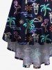 Plus Size Coconut Tree Flamigo Sun Sea Waves Juice Neon Print High Low Hawaii Cami Dress -  