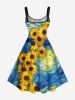Plus Size Spiral Painting Sunflower Print Hawaii A Line Tank Dress -  