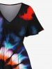 Plus Size Colorful Spiral Tie Dye Print Hawaii Split Pocket A Line Midi Dress -  