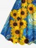 Plus Size Spiral Painting Sunflower Print Hawaii A Line Tank Dress -  
