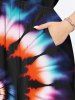 Plus Size Colorful Spiral Tie Dye Print Hawaii Split Pocket A Line Midi Dress -  