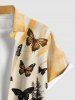 Plus Size Tree Forest Butterfly Sunset Ombre Print Hawaii Button Pocket Shirt For Men -  