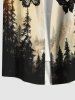Plus Size Tree Forest Butterfly Sunset Ombre Print Hawaii Button Pocket Shirt For Men -  