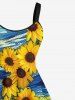 Plus Size Spiral Painting Sunflower Print Hawaii A Line Tank Dress -  