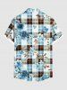 Plus Size Floral Leaf Branch Plaid Print Hawaii Button Pocket Shirt For Men -  