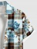 Plus Size Floral Leaf Branch Plaid Print Hawaii Button Pocket Shirt For Men -  