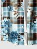 Plus Size Floral Leaf Branch Plaid Print Hawaii Button Pocket Shirt For Men -  