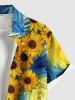Plus Size Spiral Painting Sunflower Print Hawaii Button Pocket Shirt For Men -  