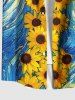 Plus Size Spiral Painting Sunflower Print Hawaii Button Pocket Shirt For Men -  