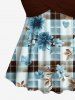 Haut de Tankini Tordu Fleuri Feuille Imprimée à Carreaux sans Dos à Col Halter - Bleu 6X