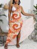 Robe Couverture de Plage Asymétrique Convertible Teintée Imprimée de Grande Taille - Orange 4XL