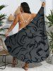 Plus Size Calligraphy Graffiti Print Convertible Asymmetric Beach Cover -  