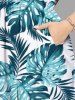 Plus Size Tropical Leaf Print Split Hawaii Midi Dress -  