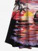 Plus Size Coconut Tree Seascape Sun Boat Colorful Cloud Print Cold Shoulder Crisscross Hawaii Maxi Dress -  