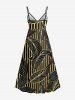 Plus Size Metallic Leaf Stripes Print Surplice Hawaii Cami Dress - Noir 5X