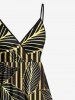 Plus Size Metallic Leaf Stripes Print Surplice Hawaii Cami Dress - Noir 5X