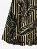 Plus Size Metallic Leaf Stripes Print Surplice Hawaii Cami Dress - Noir 5X