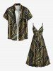 Plus Size Metallic Leaf Stripes Print Surplice Hawaii Cami Dress - Noir 5X