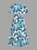 Robe Cache-Coeur Mi-longue à Imprimé Feuille Tropicale Grande Taille - Bleu 6X