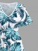 Robe Cache-Coeur Mi-longue à Imprimé Feuille Tropicale Grande Taille - Bleu 6X