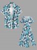 Robe Cache-Coeur Mi-longue à Imprimé Feuille Tropicale Grande Taille - Bleu 6X