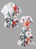 Plus Size Flowers Leaf Print Split Hawaii Midi Dress -  