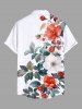 Plus Size Flowers Leaf Print Buttons Pocket Hawaii Shirt For Men -  