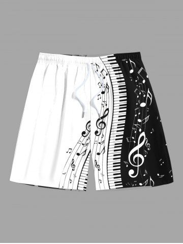 Plus Size Music Notes Piano Print Beach Shorts