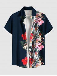 Plus Size Flowers Leaf Print Buttons Pocket Hawaii Shirt For Men - Noir 6XL