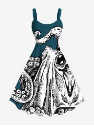 Robe Débardeur Hawaïen à Imprimé Pieuvre Grande-Taille - Vert profond 5X