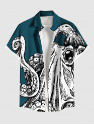 Plus Size Octopus Print Buttons Pocket Hawaii Shirt For Men -  