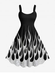 Plus Size Glitter Sequins Fire Flame Print Hawaii A Line Tank Dress -  