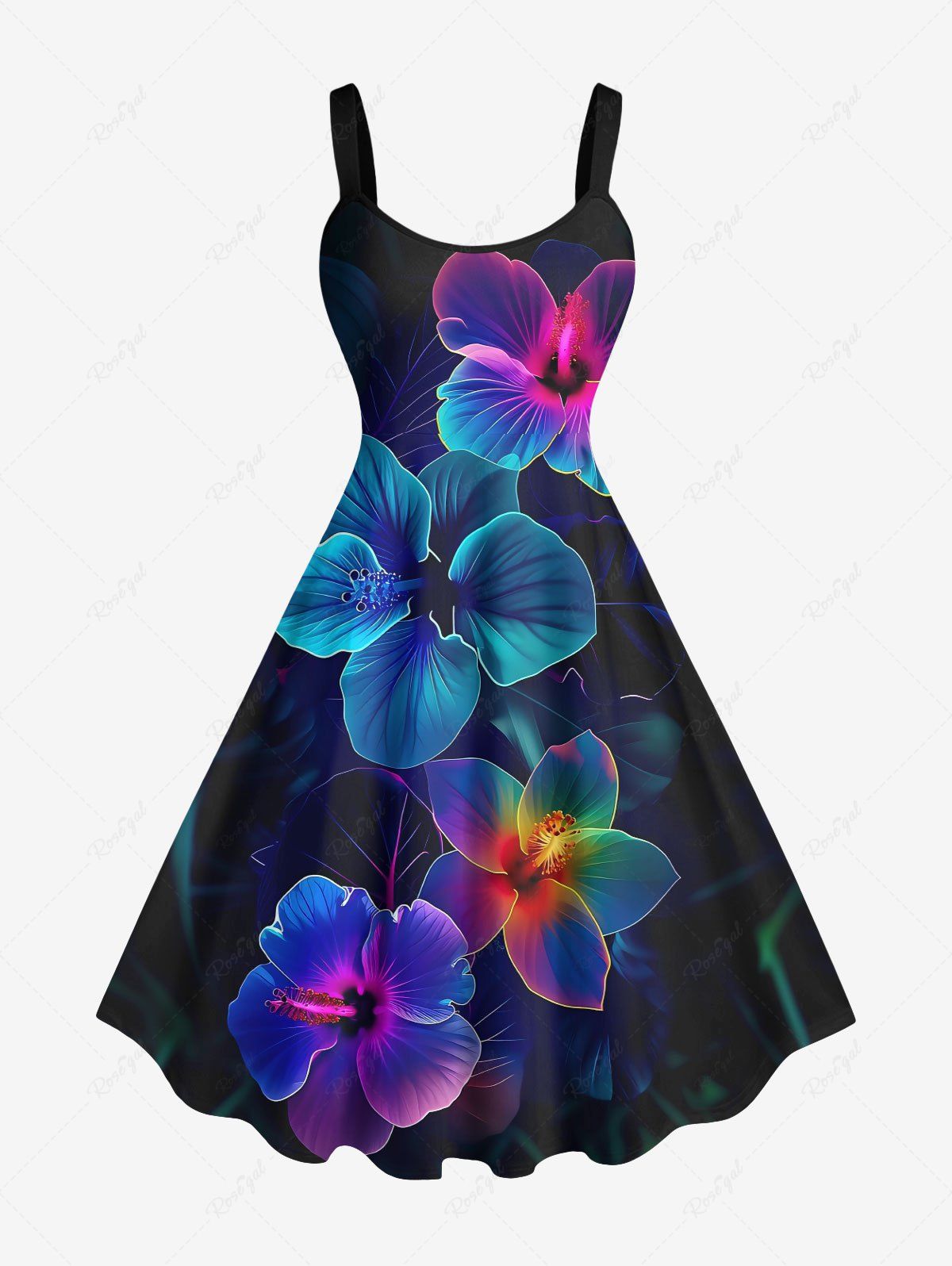 Buy Plus Size Colorful Tropical Hibiscus Flowers Print Hawaii Tank Dress  